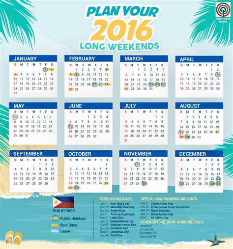 2016 calendar for Philippines .